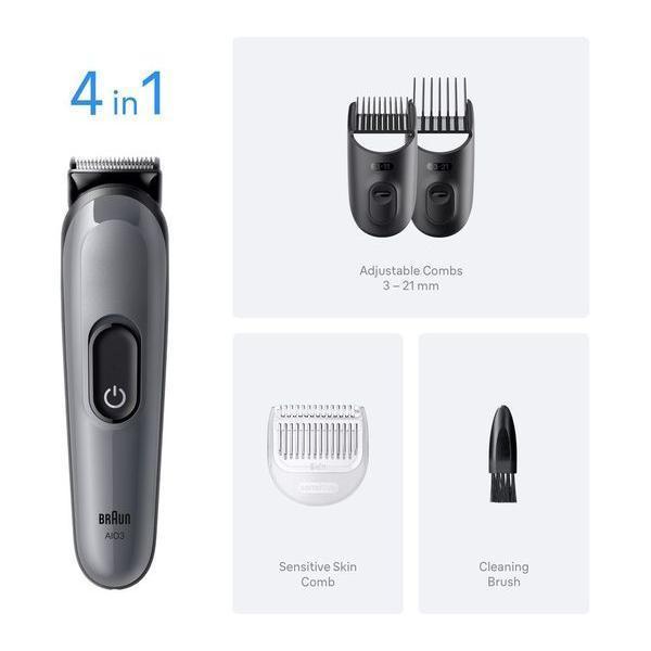 BRAUN Series 3 AIO3500 4-in-1 Trimmer - Silver -Trimmer / Multi Groomer