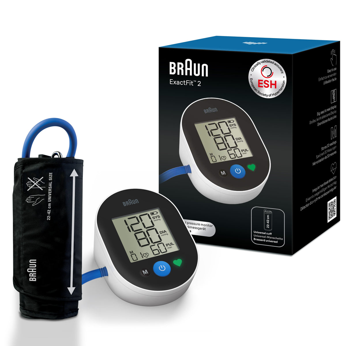 Braun BUA4050EU ExactFit 2 Automatic Blood Pressure Monitor, 22-42cm Cuff with Irregular Heart Beat Detection - Healthxpress.ie