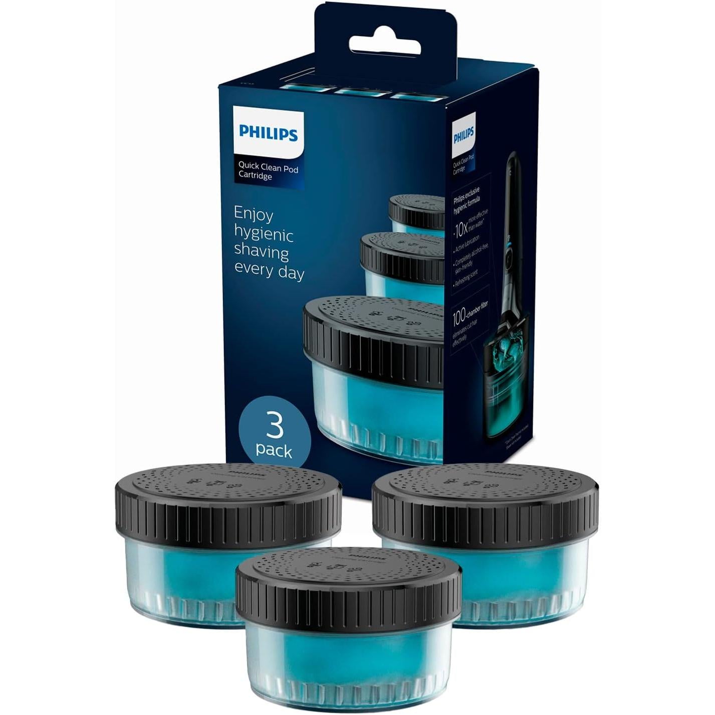 Philips Quick Clean Pod Cartridge for Electric Shaver, 3-Pack, Quick Clean Pod Compatible - CC13/50