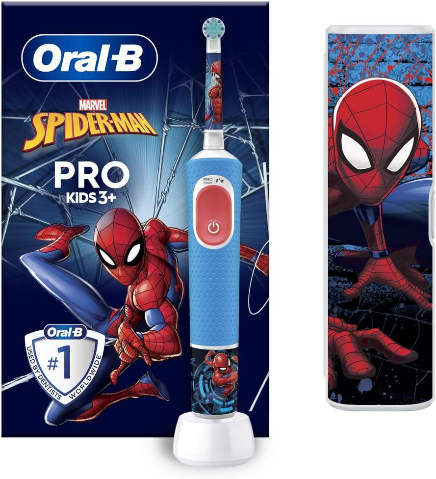 Oral-B Pro Spiderman Kids Electric Toothbrush with Travel Case For Ages 3+ - Blue - Healthxpress.ie