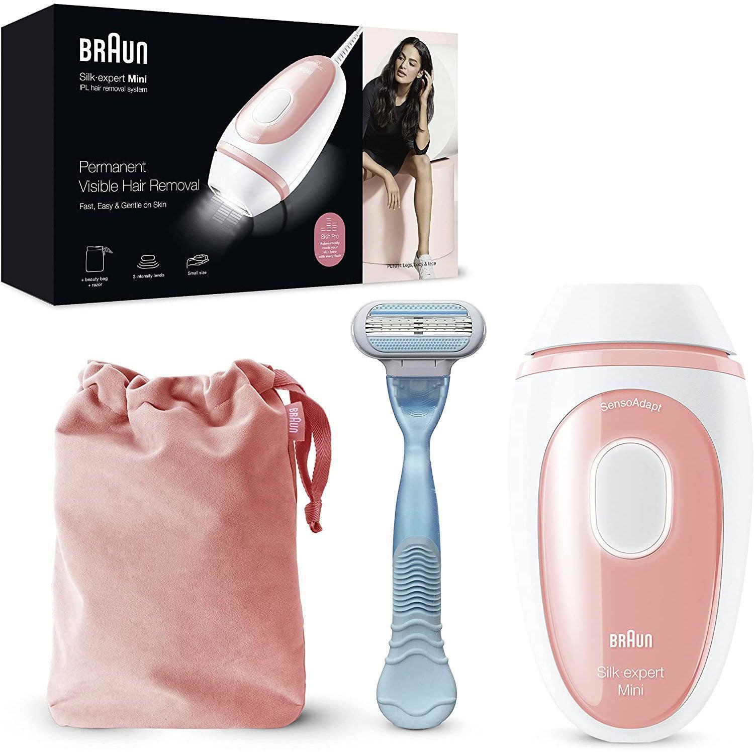 Braun IPL Silk·Expert Mini PL1014 Latest Generation IPL , Permanent Visible Hair Removal, White/Pink - Healthxpress.ie
