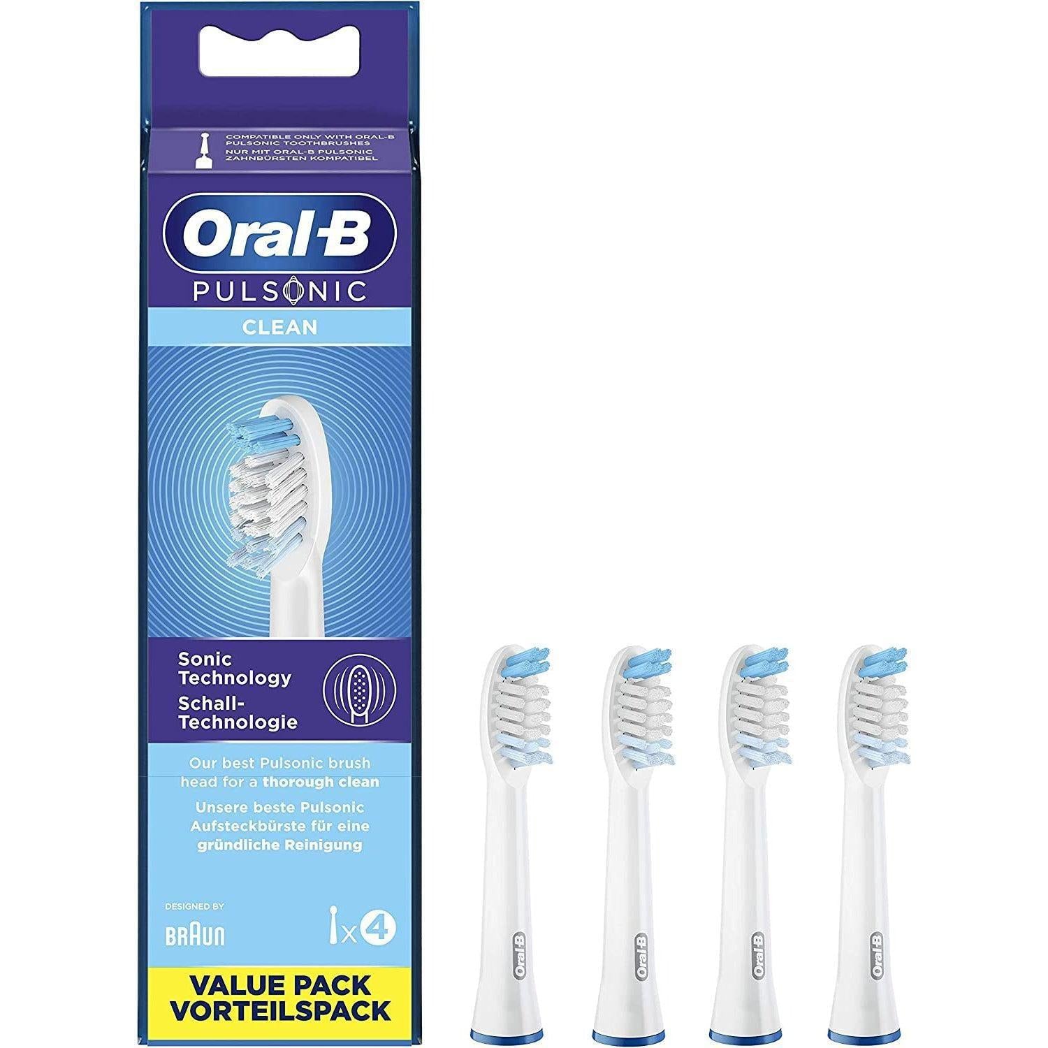 Braun Oral-B Pulsonic Clean Toothbrush Heads for Sonic Toothbrushes- Gentle Cleaning, 4 Pack - Healthxpress.ie