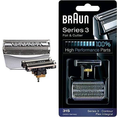 Braun Replacement Foil and Cutter - 31S, Fits Series 3, Contour, Flex XP- 5000 Series Only - Silver - Made In Germany