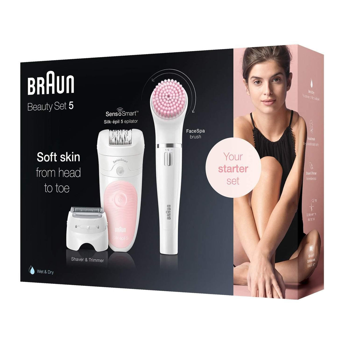 Braun Silk-épil Beauty Set 5 5/875 Wet and Dry Epilator w/ 3 Extras - Pink/White - Healthxpress.ie