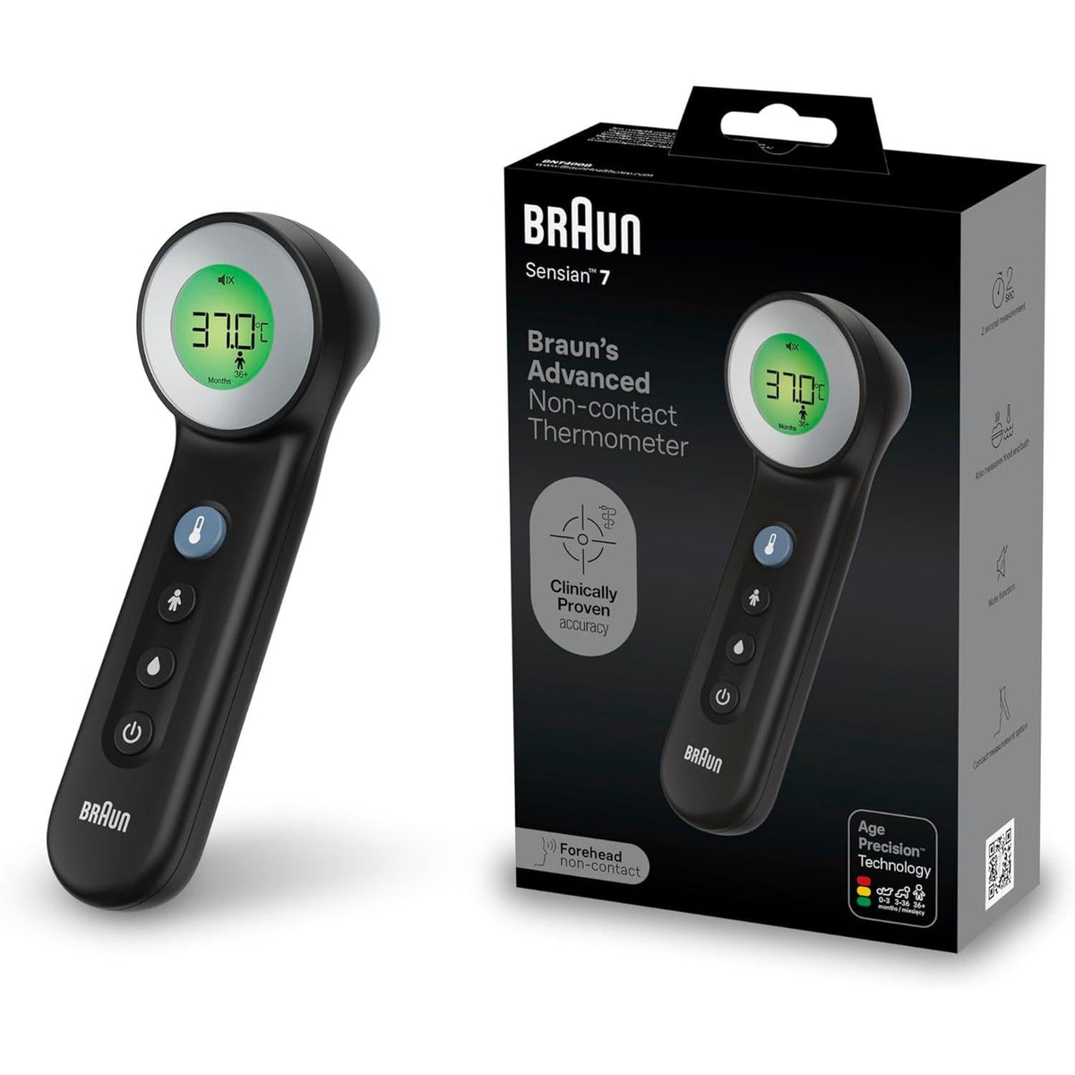 Braun Sensian™ 7 Forehead non-contact thermometer | Age Precision® Technology | 3-in1 | Colour-Coded Digital Display BNT400