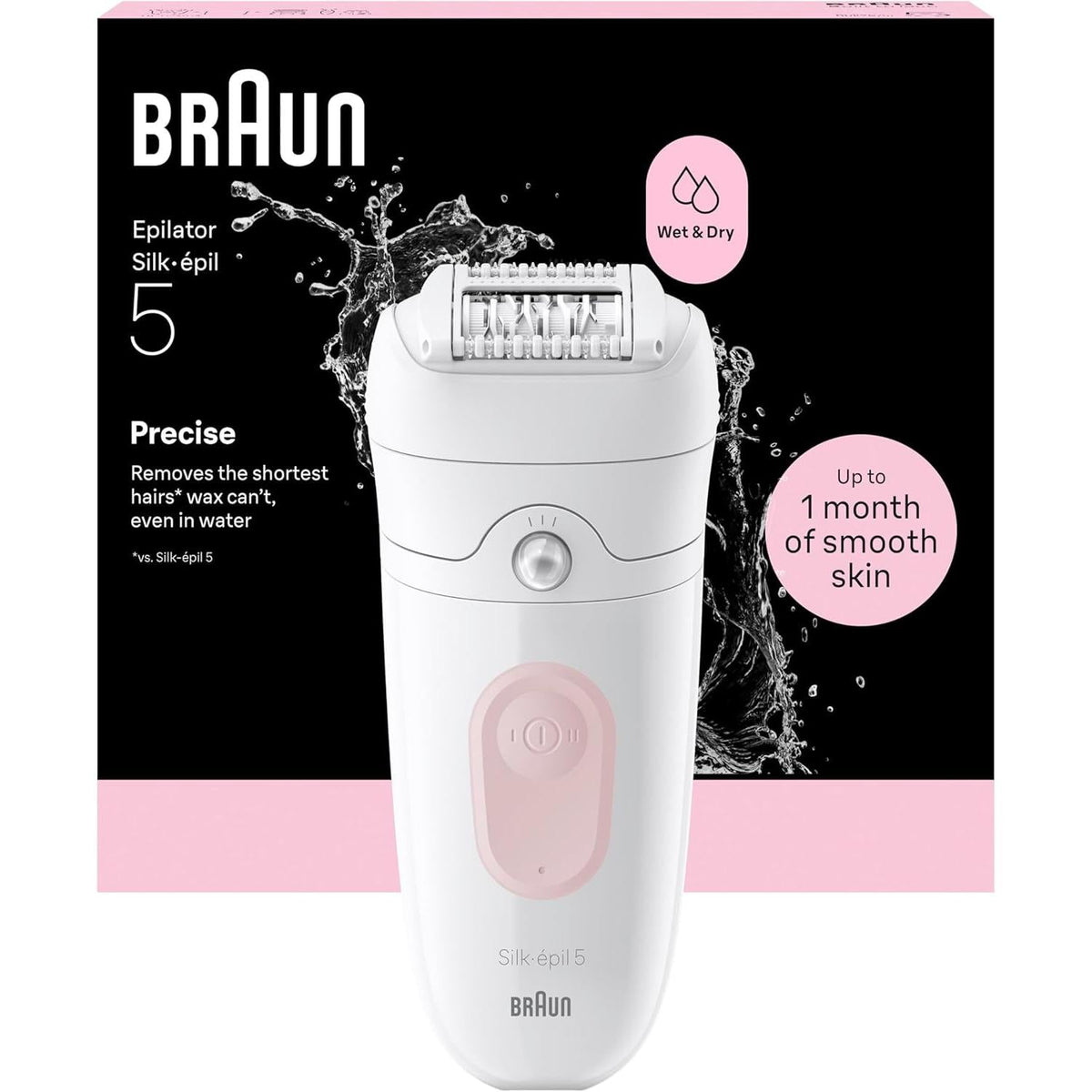 Braun Silk·épil 5, Wet & Dry Epilator, Easy Hair Removal, Lasting Smooth Skin, 5-000, Flamingo Pink