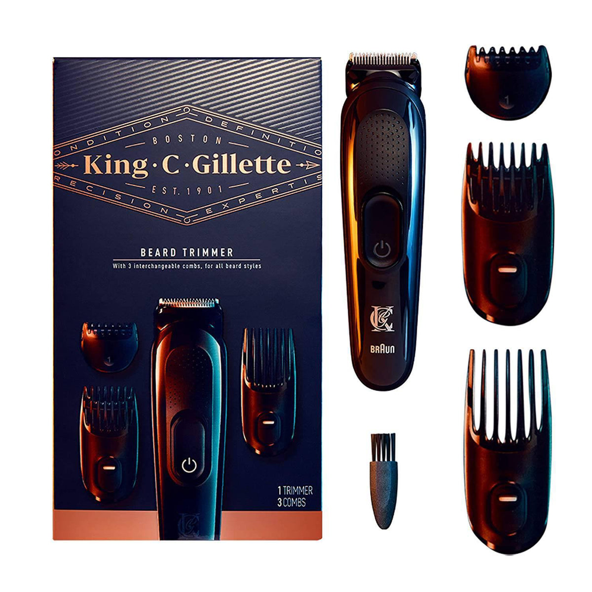 King C. Gillette Beard Trimmer with 3 Combs - 11 Length Settings - Black - Healthxpress.ie