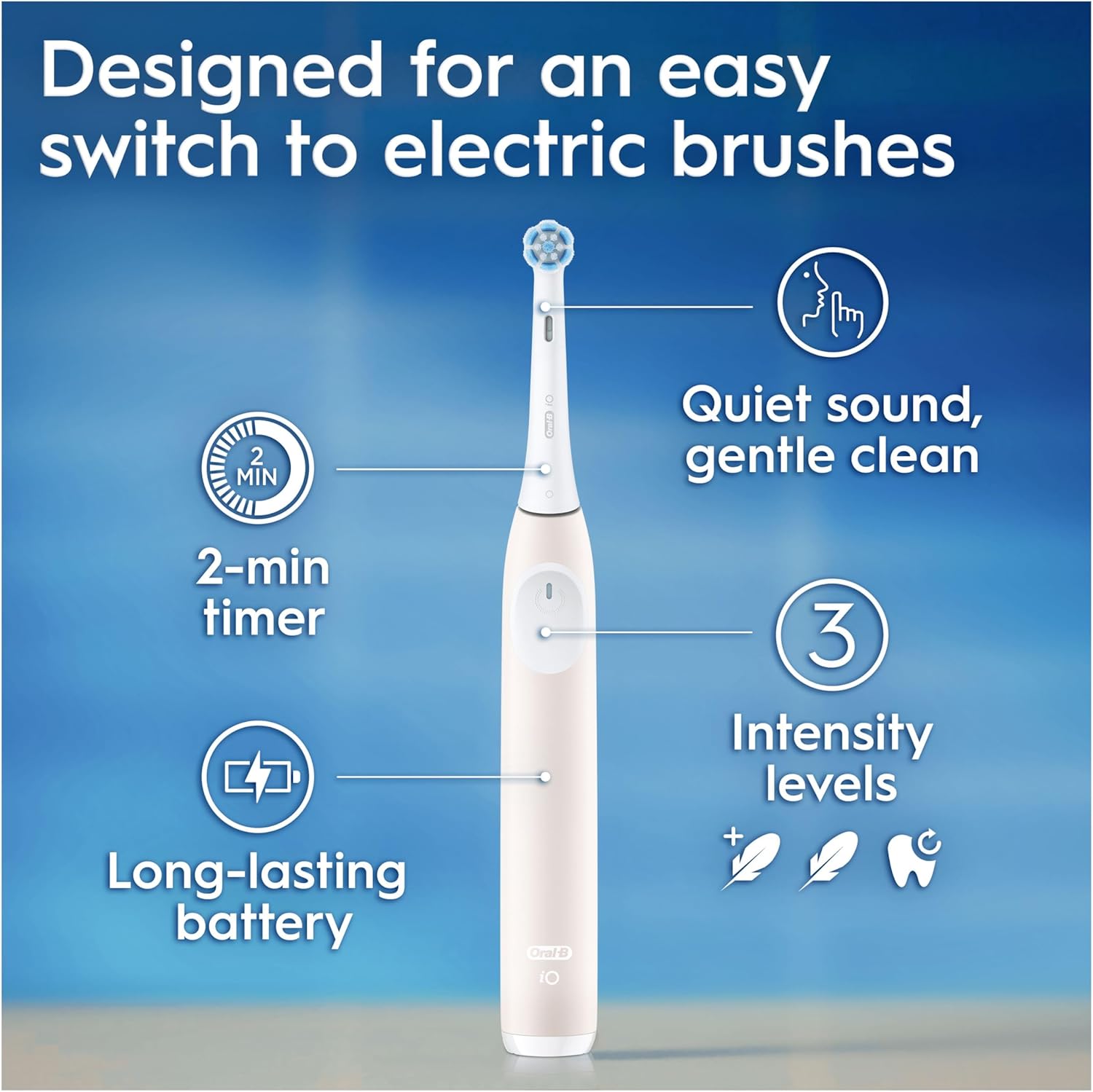 Oral-B iO2 Electric Toothbrush 2pk Night Black & Calm Pink , Designed by Braun