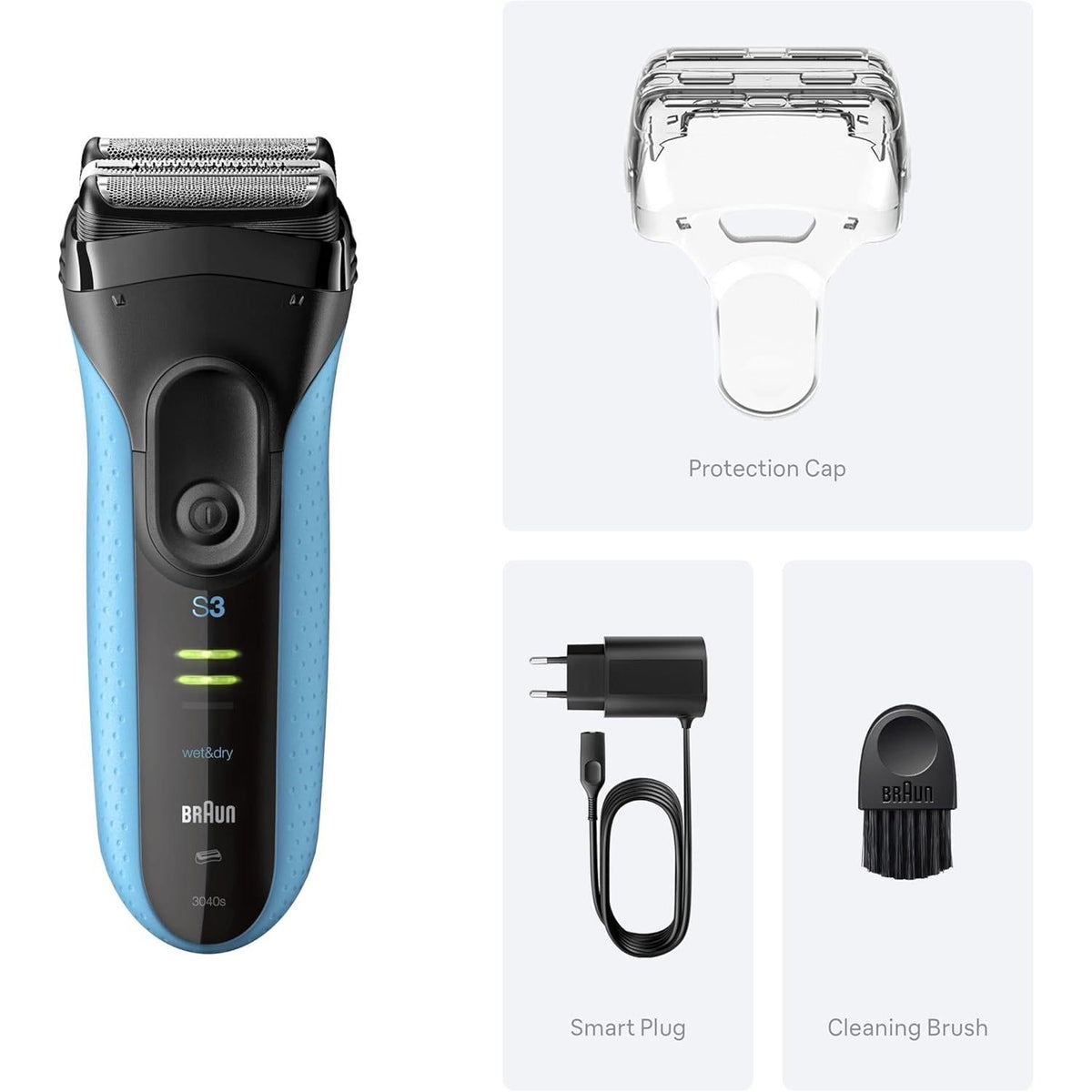 Braun Men's Series 3 ProSkin 3040s Wet & Dry Electric Shaver with Protection Cap - Blue - Healthxpress.ie