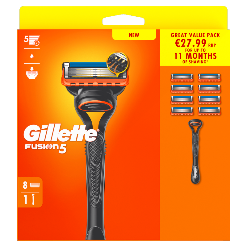 Gillette Fusion5 Razor + 8 Blades - Healthxpress.ie