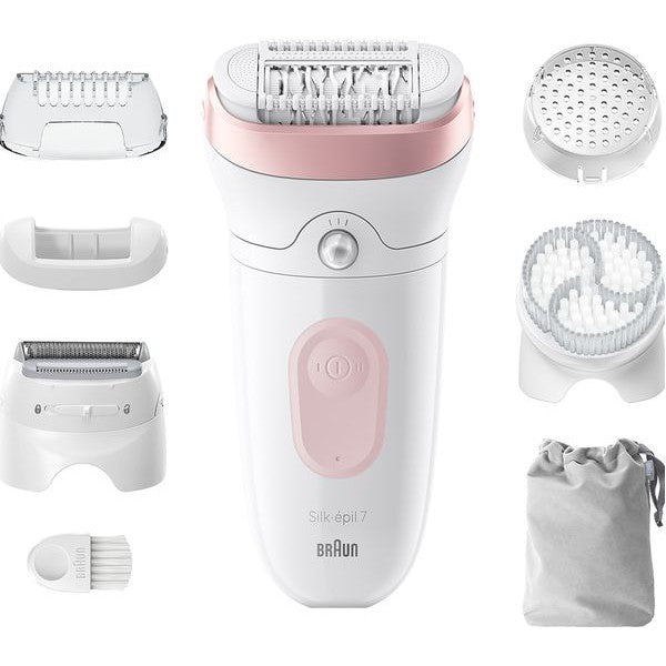 Braun Silk-epil 7 Epilator 7-060 White/Pink - With Shaver , Trimmer & Exfoliator - Healthxpress.ie