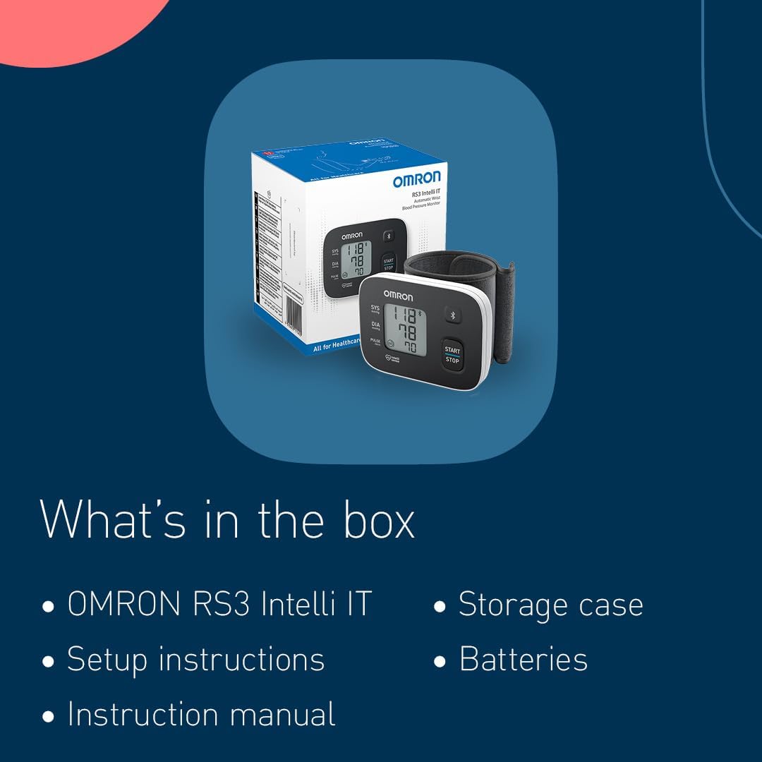 OMRON RS3 Intelli IT Wrist Blood Pressure Monitor - Wrist BP Monitor with BP Cuff and 30 Readings