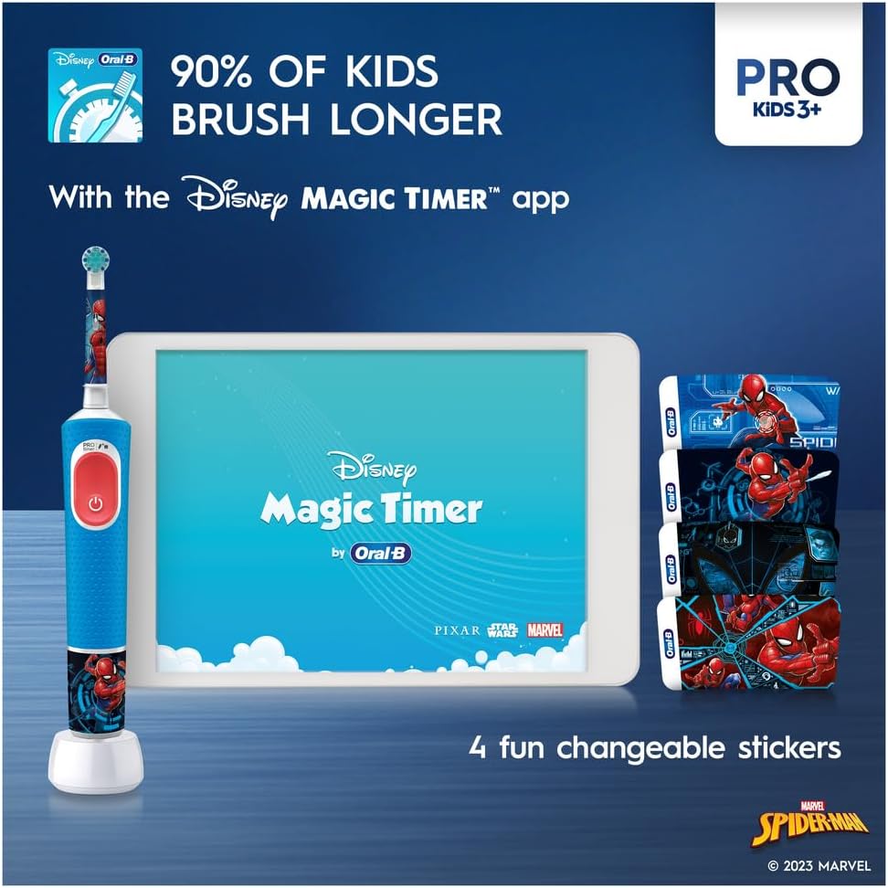Oral-B Pro Spiderman Kids Electric Toothbrush with Travel Case For Ages 3+ - Blue - Healthxpress.ie