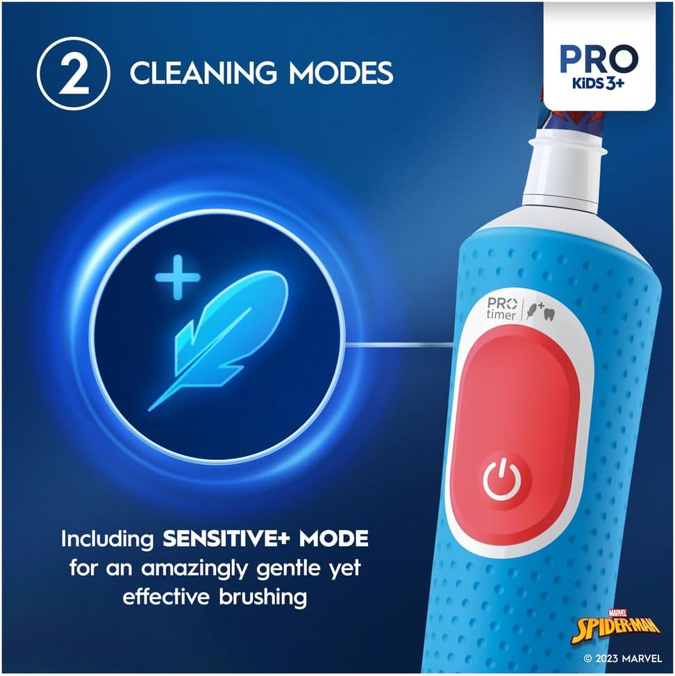 Oral-B Pro Spiderman Kids Electric Toothbrush with Travel Case For Ages 3+ - Blue - Healthxpress.ie