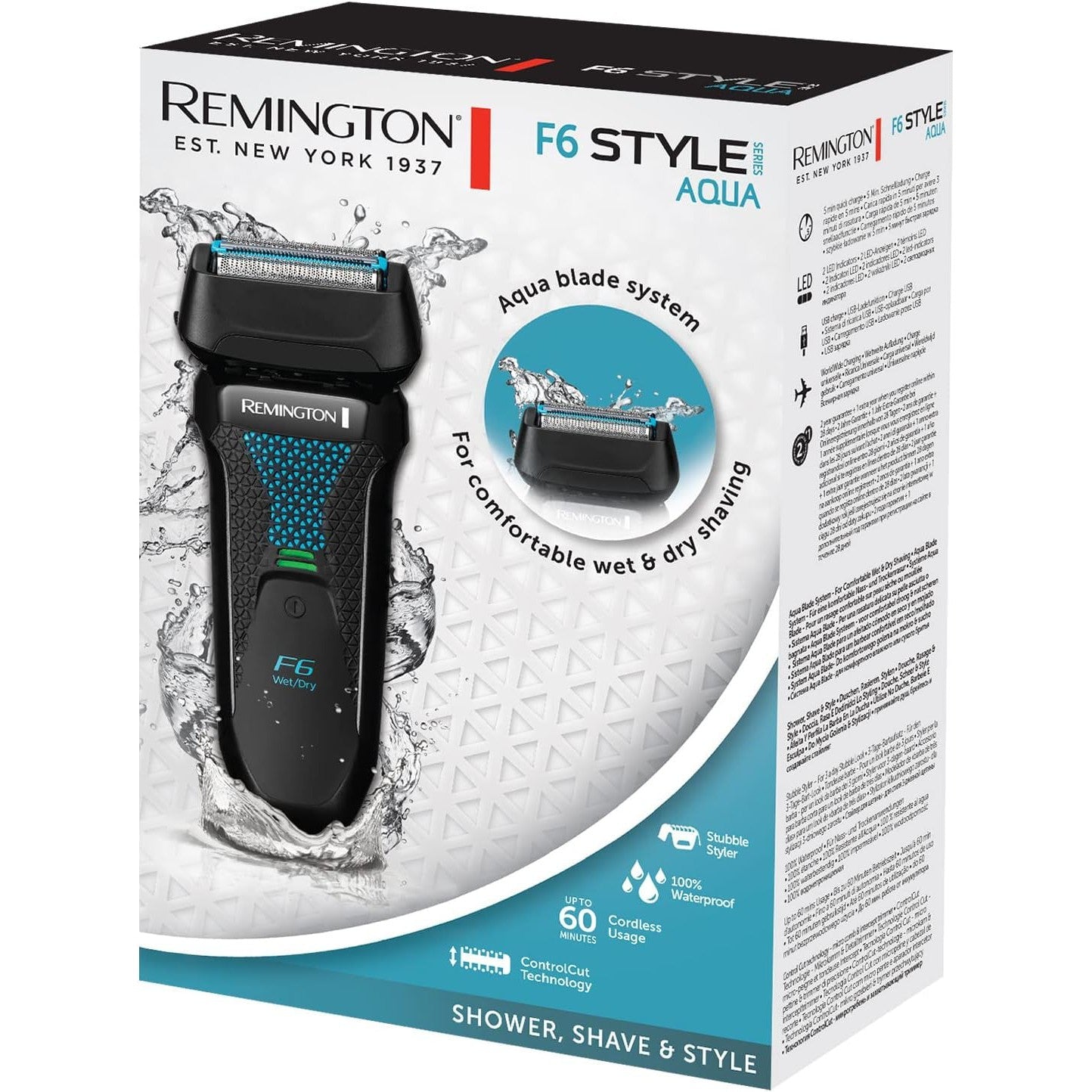 Remington F6 Style Series Aqua Electric Shaver for Men - 100% Waterproof Cordless Foil Razor with USB Charging and Pop-Up Trimmer; F6000, Black - Healthxpress.ie