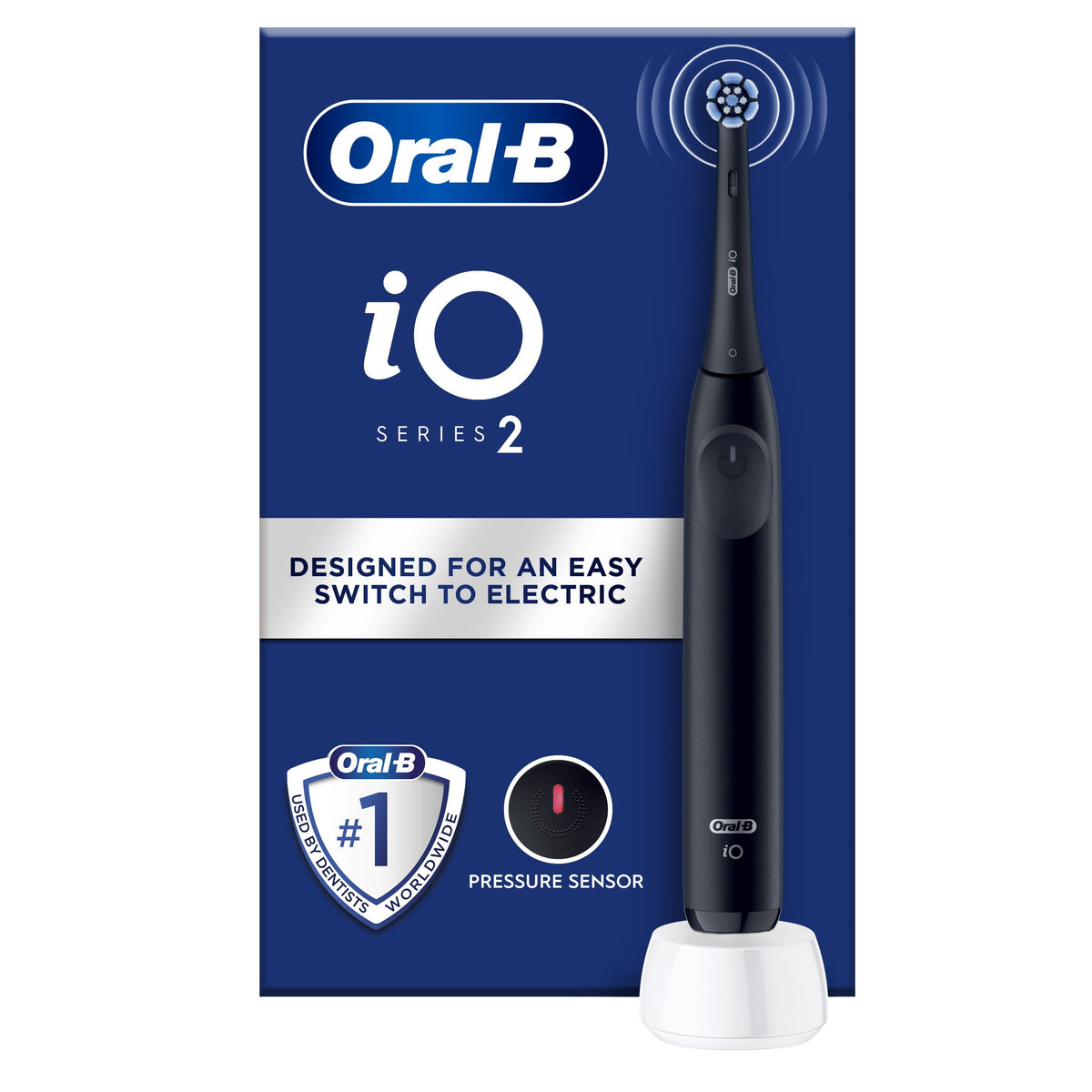 Oral-B iO2 Night Black Electric Toothbrush, 1 Toothbrush Head, Designed by Braun - Healthxpress.ie