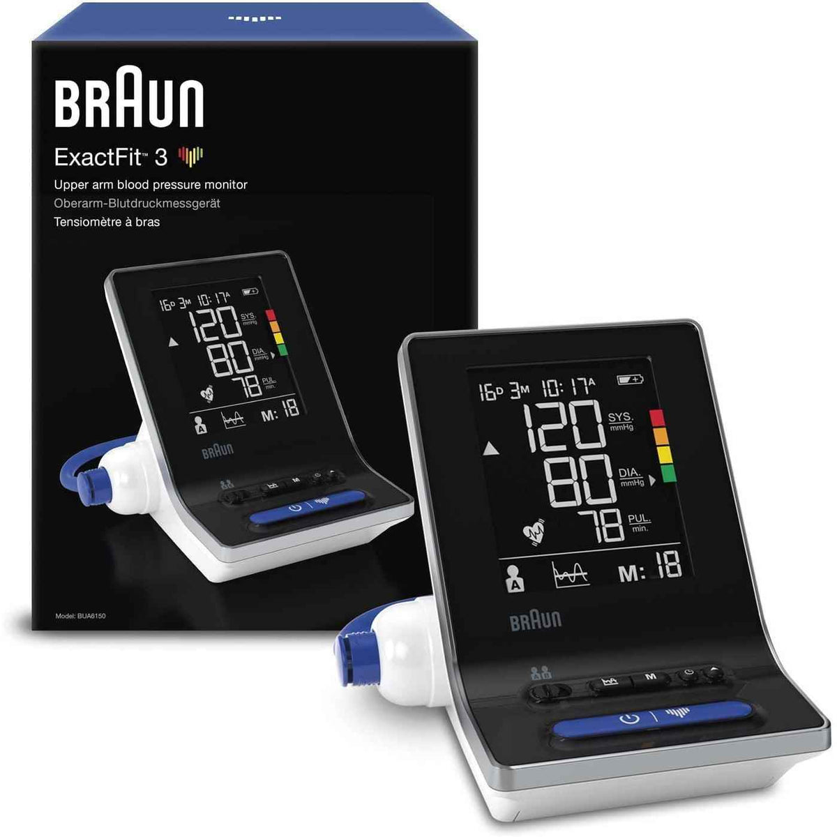 Braun ExactFit 3- BUA6150WE Upper Arm Blood Pressure Monitor with  2 Cuff Sizes, Clinically Proven