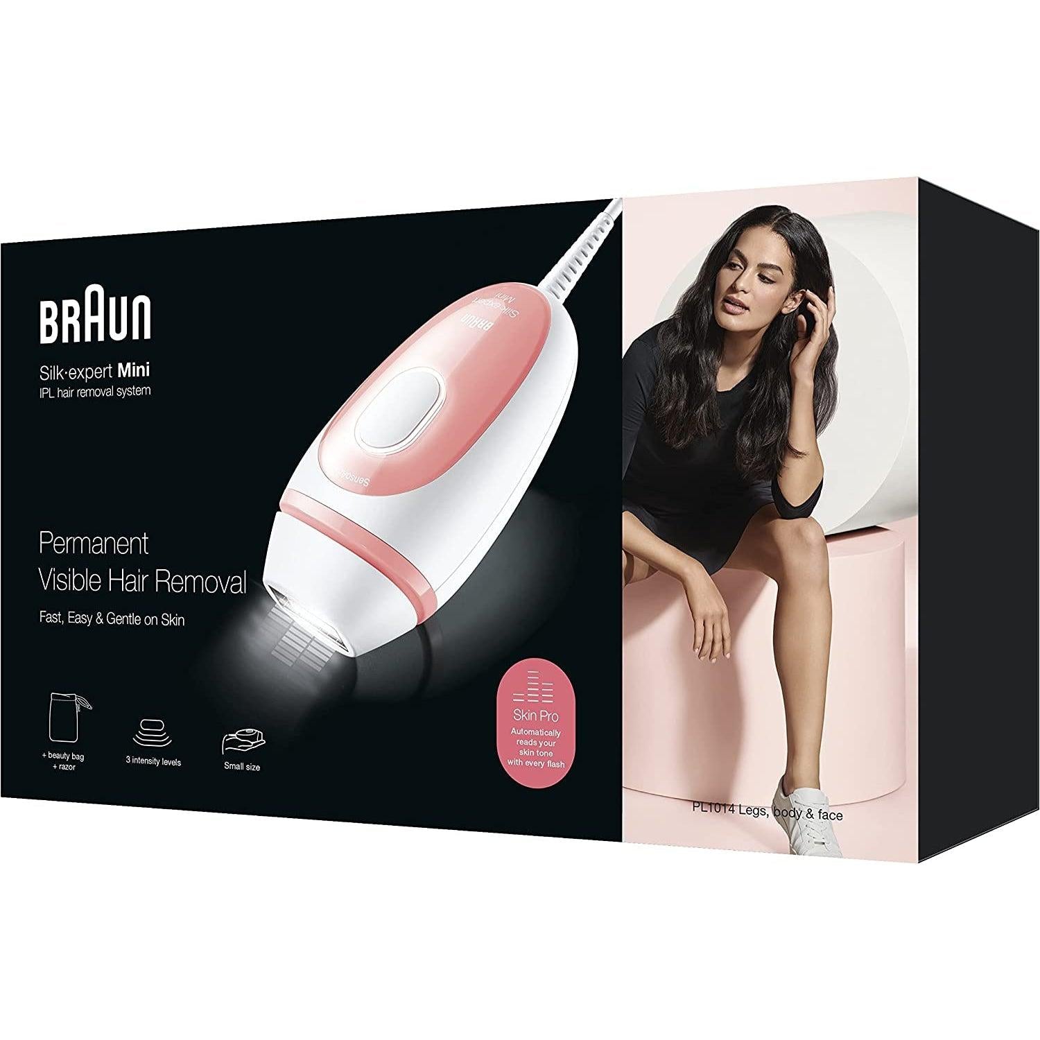 Braun IPL Silk·Expert Mini PL1014 Latest Generation IPL , Permanent Visible Hair Removal, White/Pink - Healthxpress.ie