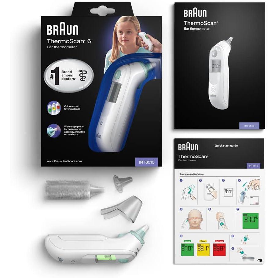 Braun IRT6515 Thermoscan 6 Thermometer w/ Lens Filters - Patented Pre-Warmed Tip - Healthxpress.ie