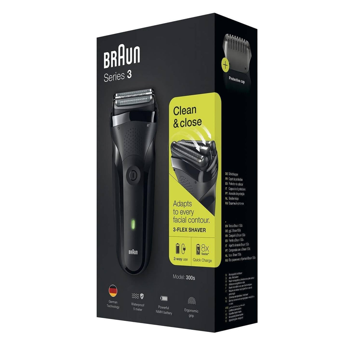 Braun Men's Series 3 300s Waterproof Electric Shaver with Protection Cap - Black - Healthxpress.ie