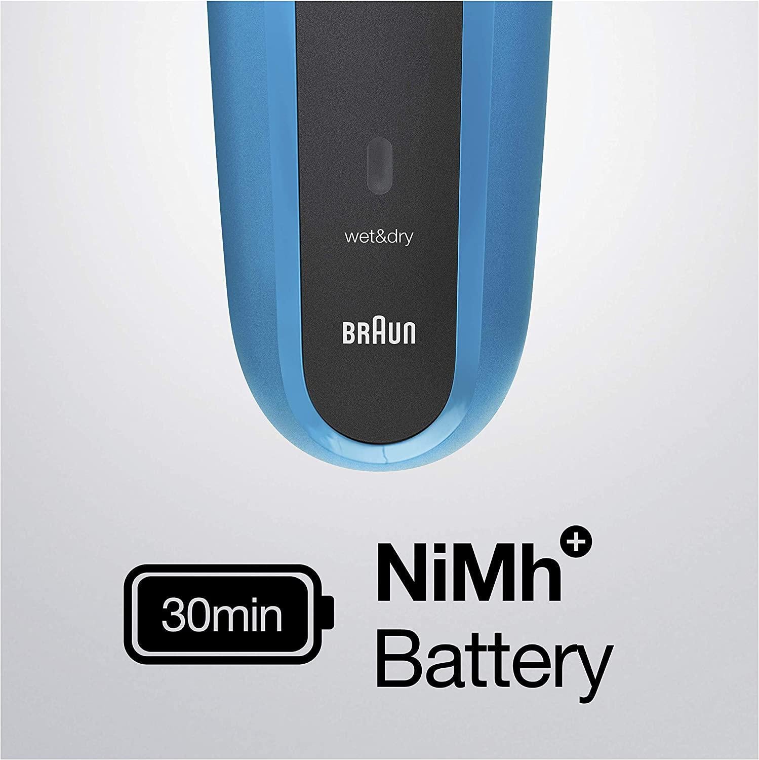 Braun Series 3 310BT - 3-in-1 Electric Shaver, Beard Trimmer with 5 Comb Attachments, Wet & Dry Black/Blue