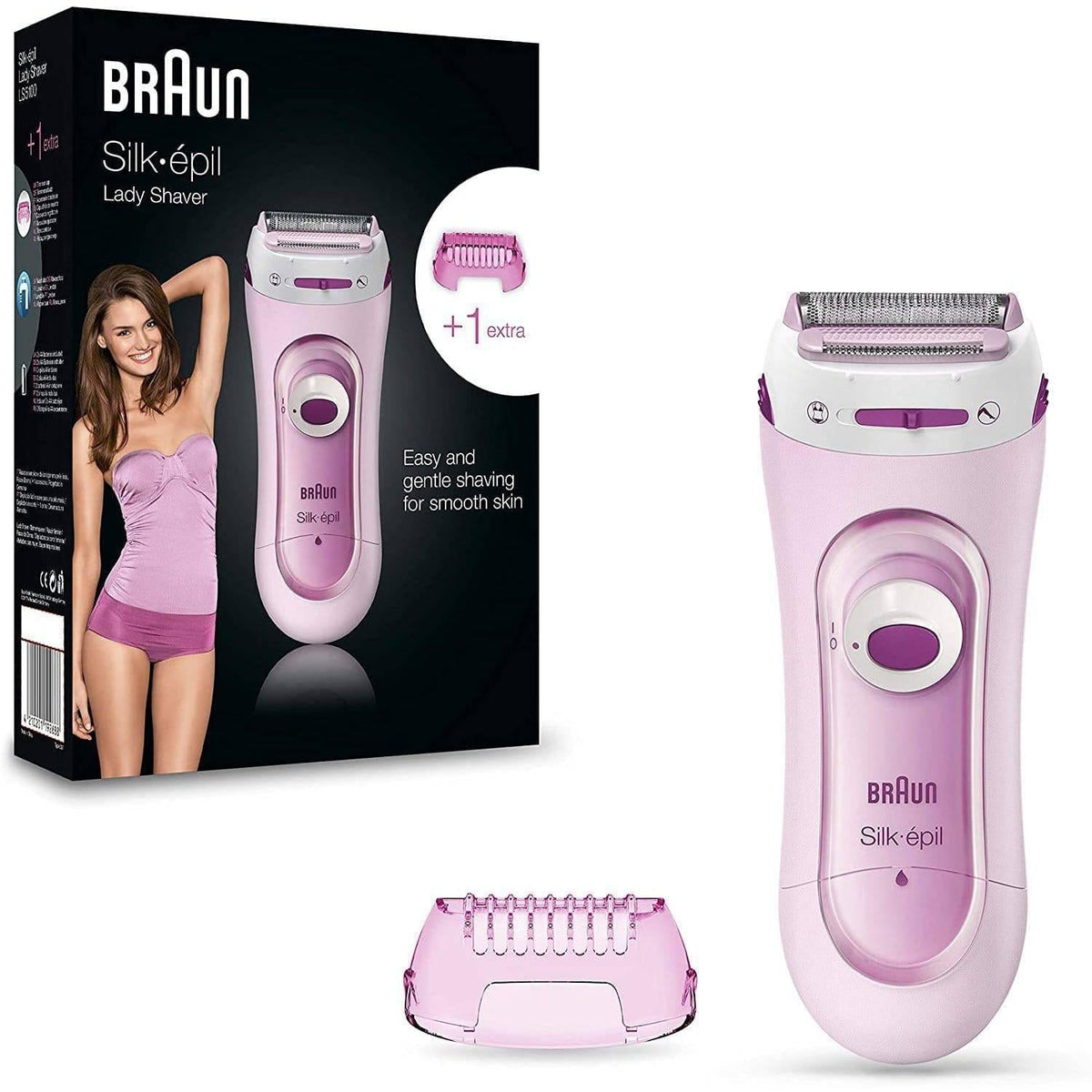 Braun Silk-Epil 5-100 Hair Removal Electric Battery Lady Shaver LS5100 w/ 1 Extra - Pink - Healthxpress.ie