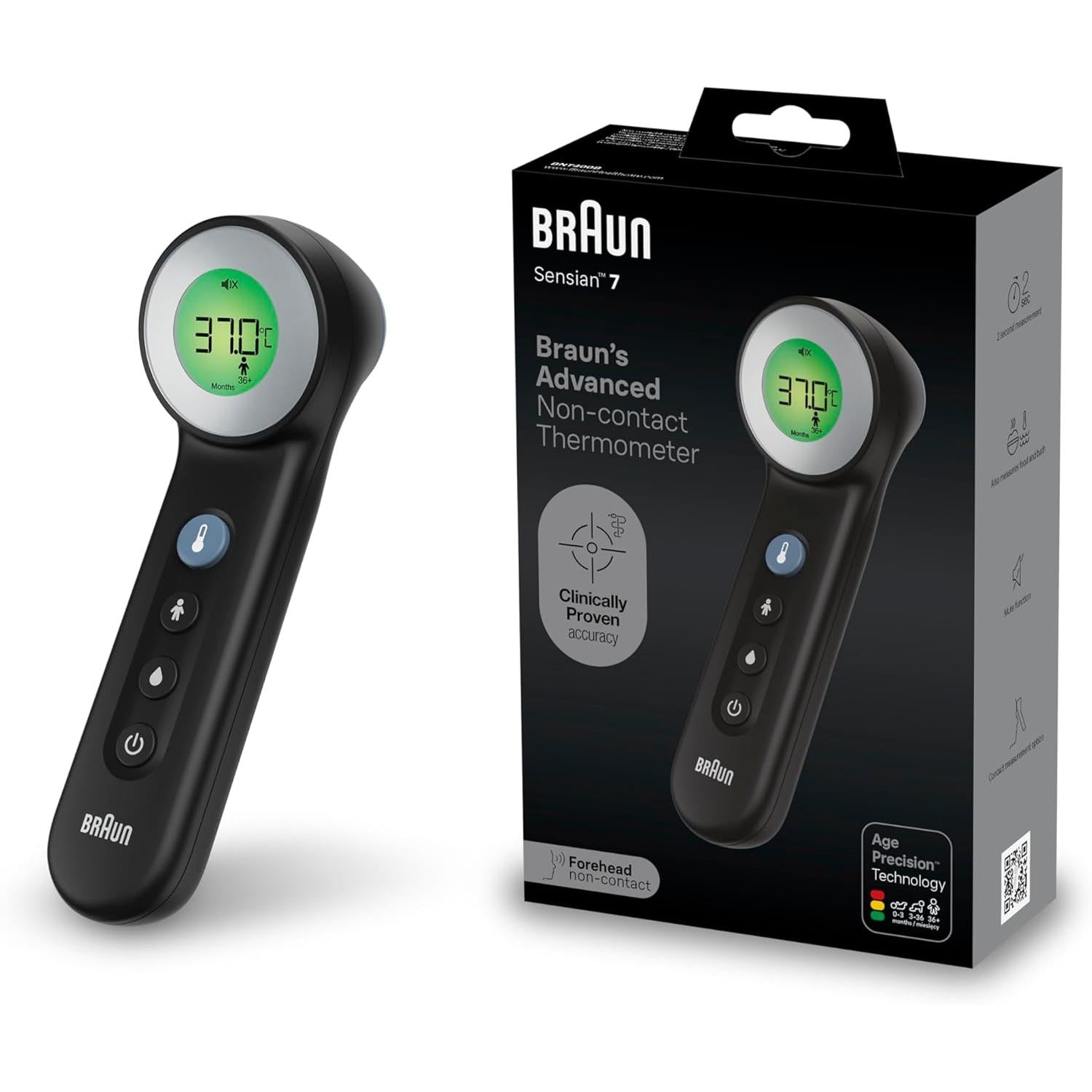Braun Sensian™ 7 Forehead non-contact thermometer | Age Precision® Technology | 3-in1 | Colour-Coded Digital Display BNT400