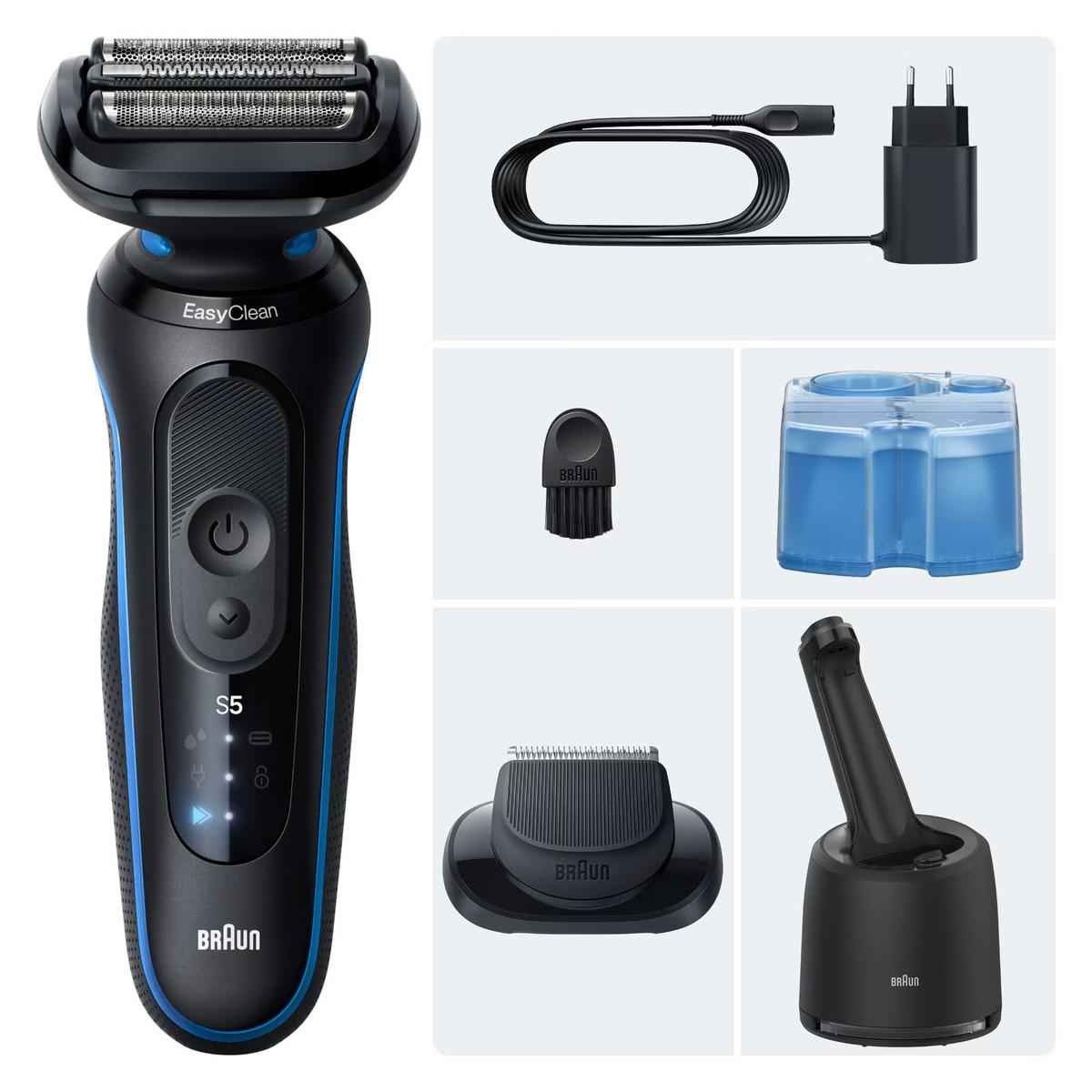 Braun Series 5 52‑B7200cc Electric Shaver for Men 4in1 SmartCare Center & 1 Attachment, Wet & Dry, Blue