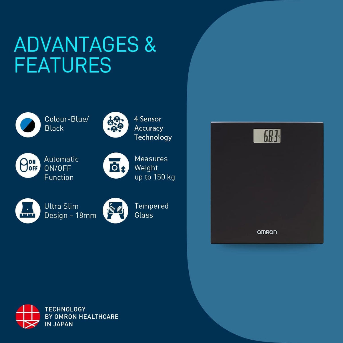 OMRON HN289 Bathroom Scales for Body Weight - Automatic On/Off, Extra Thin