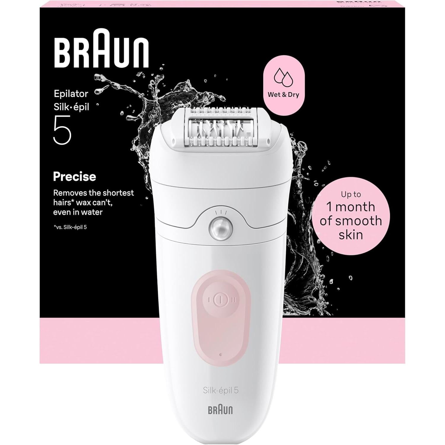 Braun Silk·épil 5, Wet & Dry Epilator, Easy Hair Removal, Lasting Smooth Skin, 5-000, Flamingo Pink