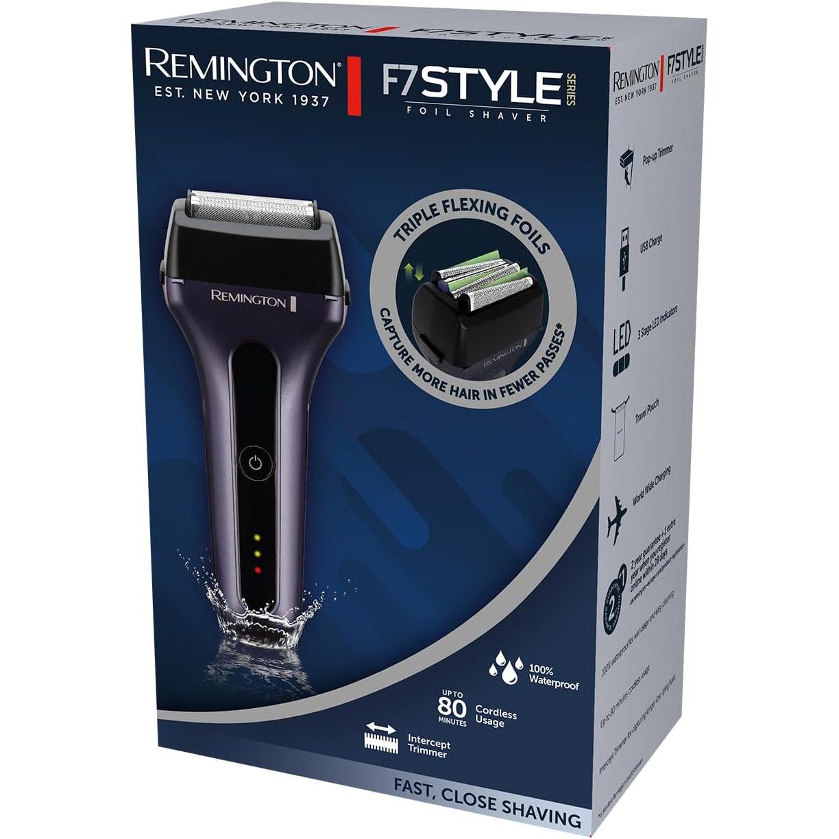 Remington Men's Electric Shaver Foil Shaver F7 Long Hair Trimmer + 3-Day Beard Attachment  F7000