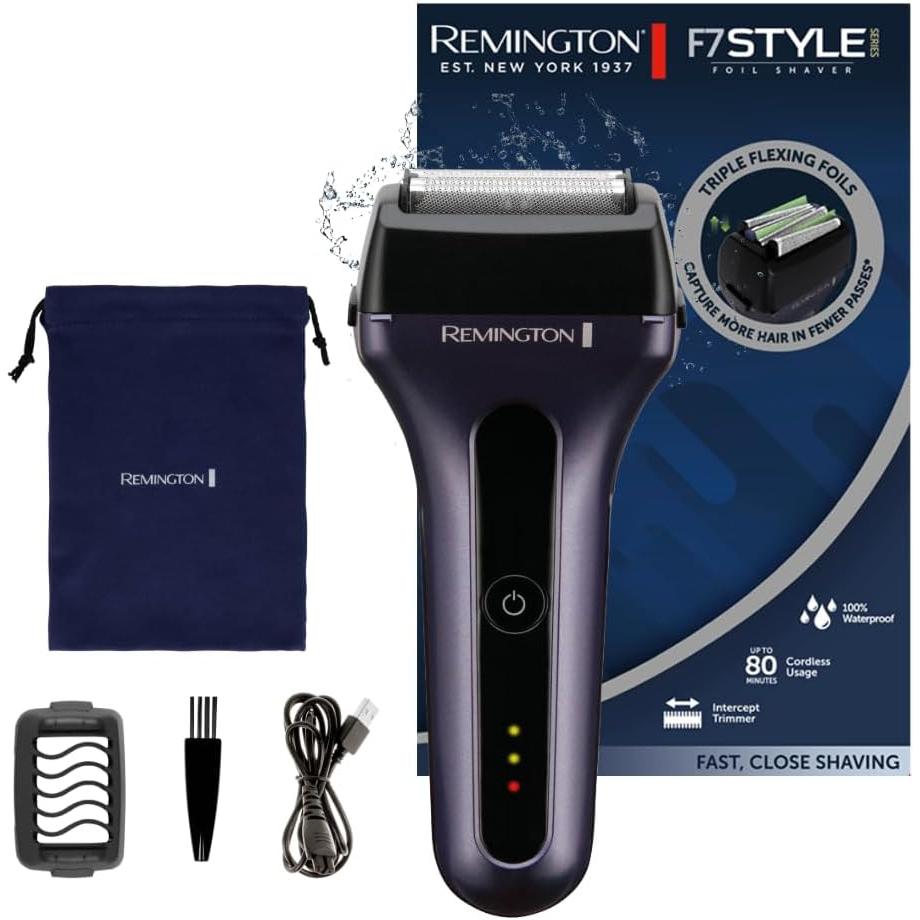 Remington Men's Electric Shaver Foil Shaver F7 Long Hair Trimmer + 3-Day Beard Attachment  F7000