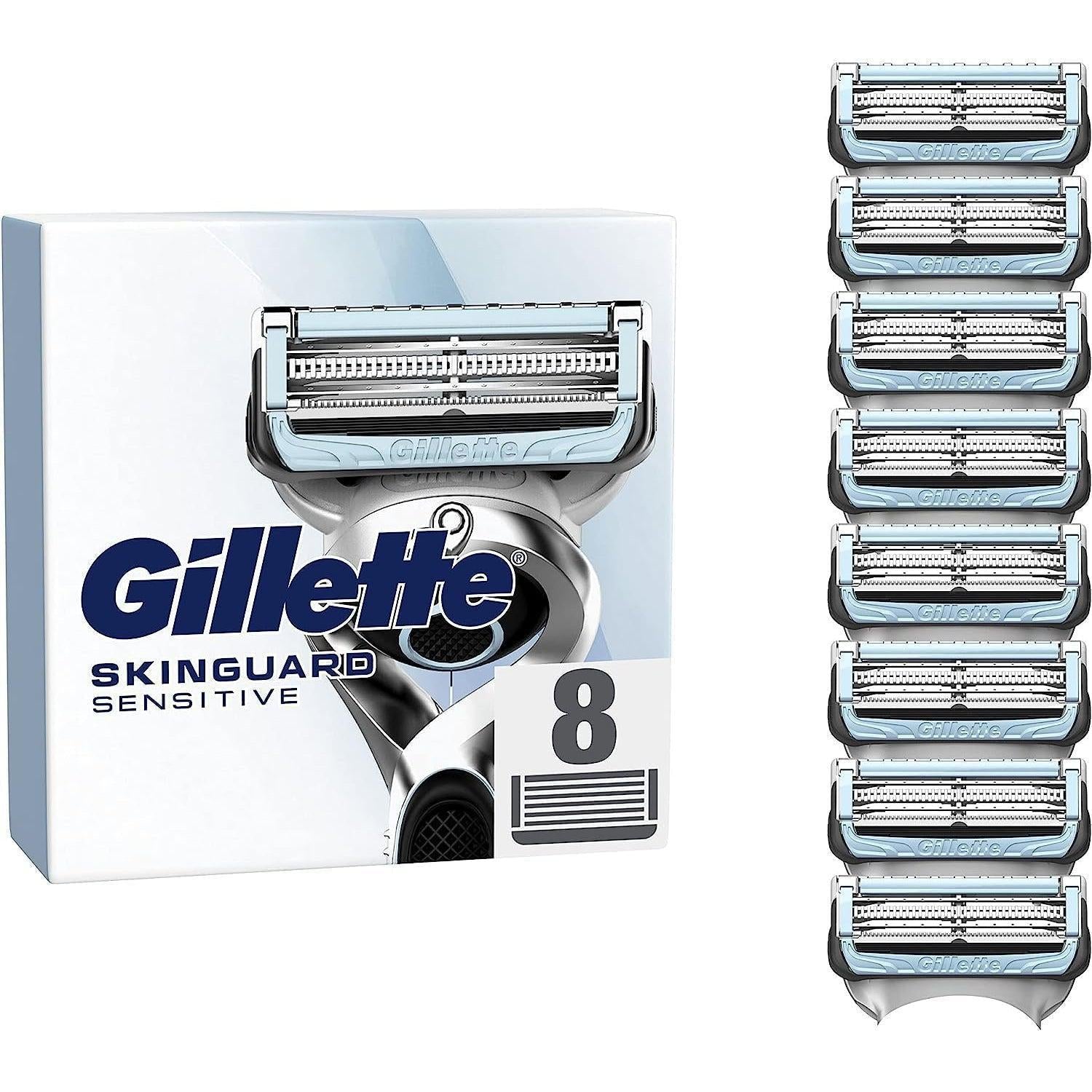 Gillette SkinGuard Sensitive Razor Blades Men, Pack of 8 Razor Blade Refills with Precision Trimmer - Healthxpress.ie