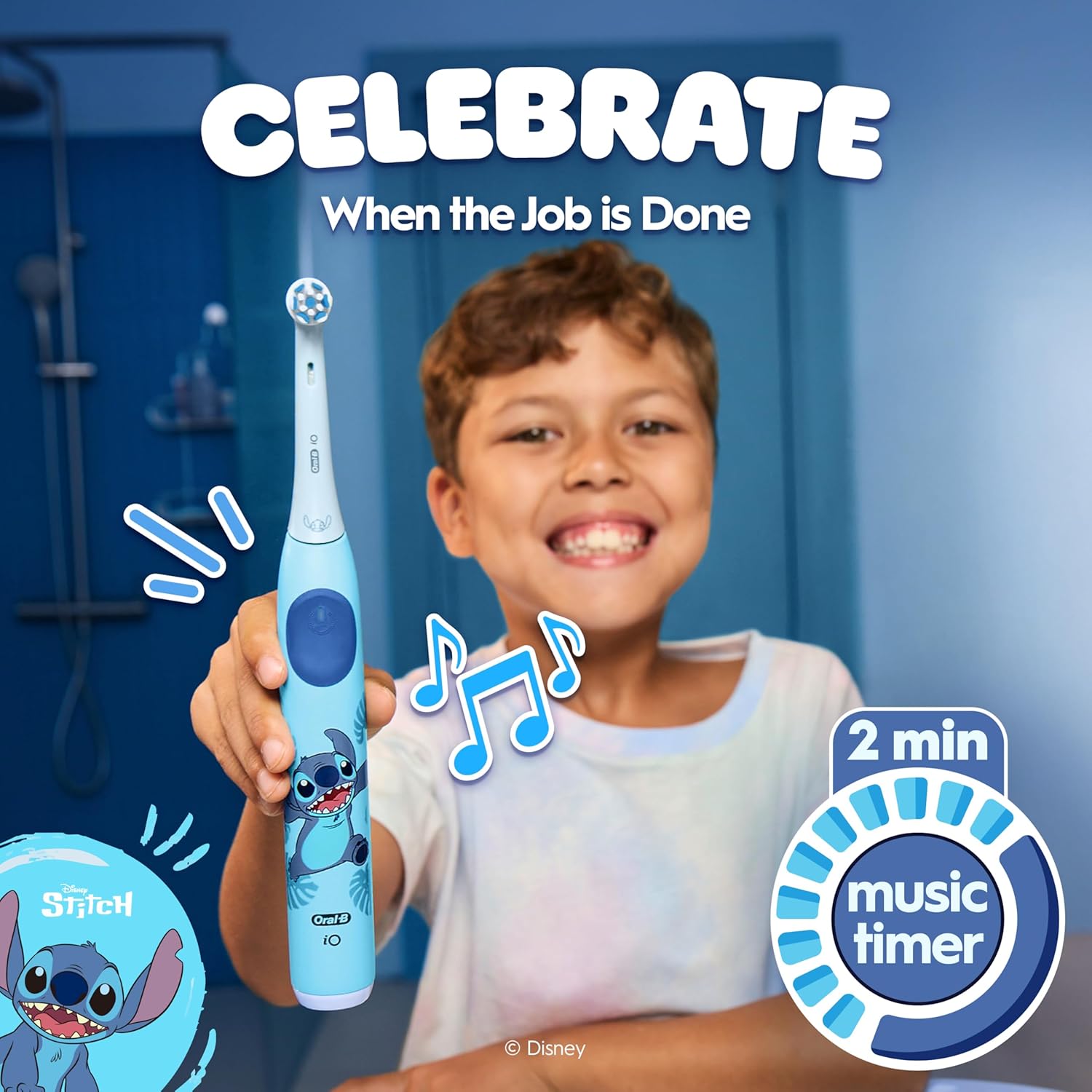 Oral-B iO Kids Disney Stitch Electric Toothbrush, with Travel Case, 3 Modes with Kid-Friendly Sensitive Mode, 2-Min Music Timer, for Ages 6+ (Copy)