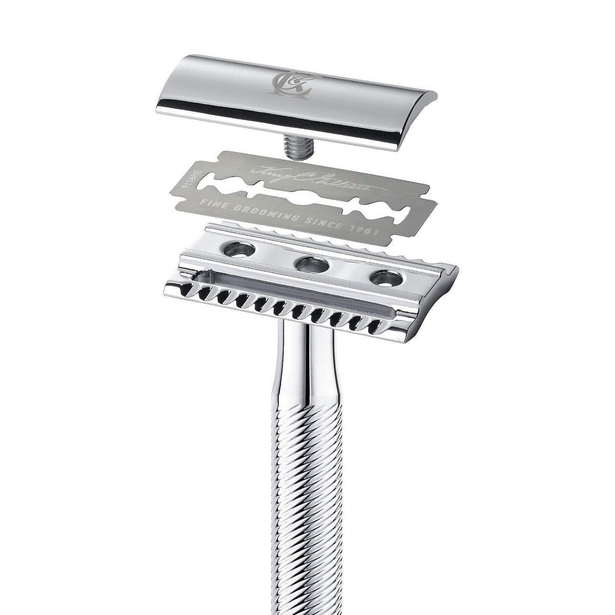 King C. Gillette Double Edge Razor w/ Double Edged Blades - Chrome Plated Finish - Healthxpress.ie