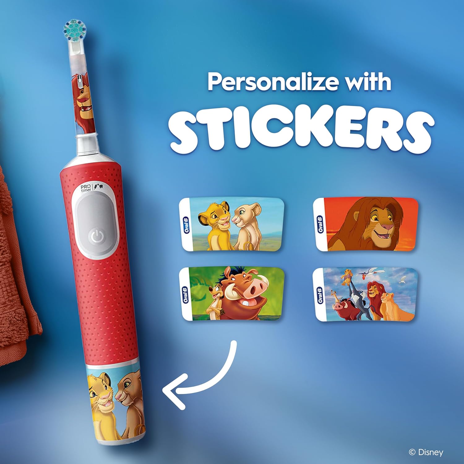 Oral-B Pro Lion King Kids Electric Toothbrush Extra Soft For Ages 3+ - Red - 4 x Lion King Stickers - Healthxpress.ie