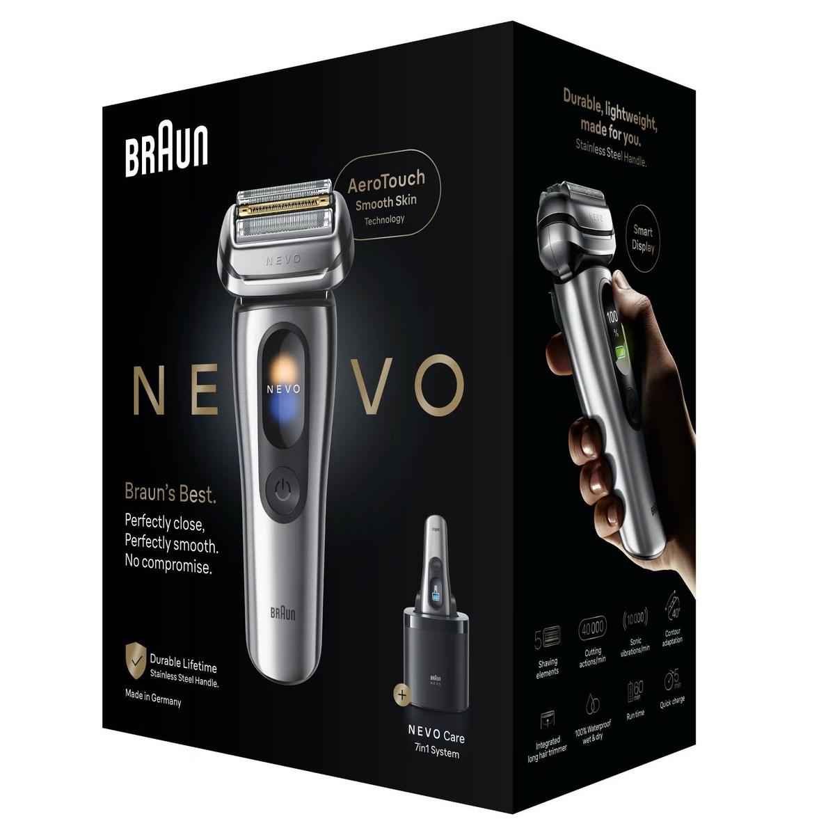 Braun Nevo 15000C Electric Shaver for Men With 7-in-1 Nevo Care System and Aero Touch Technology, Silver