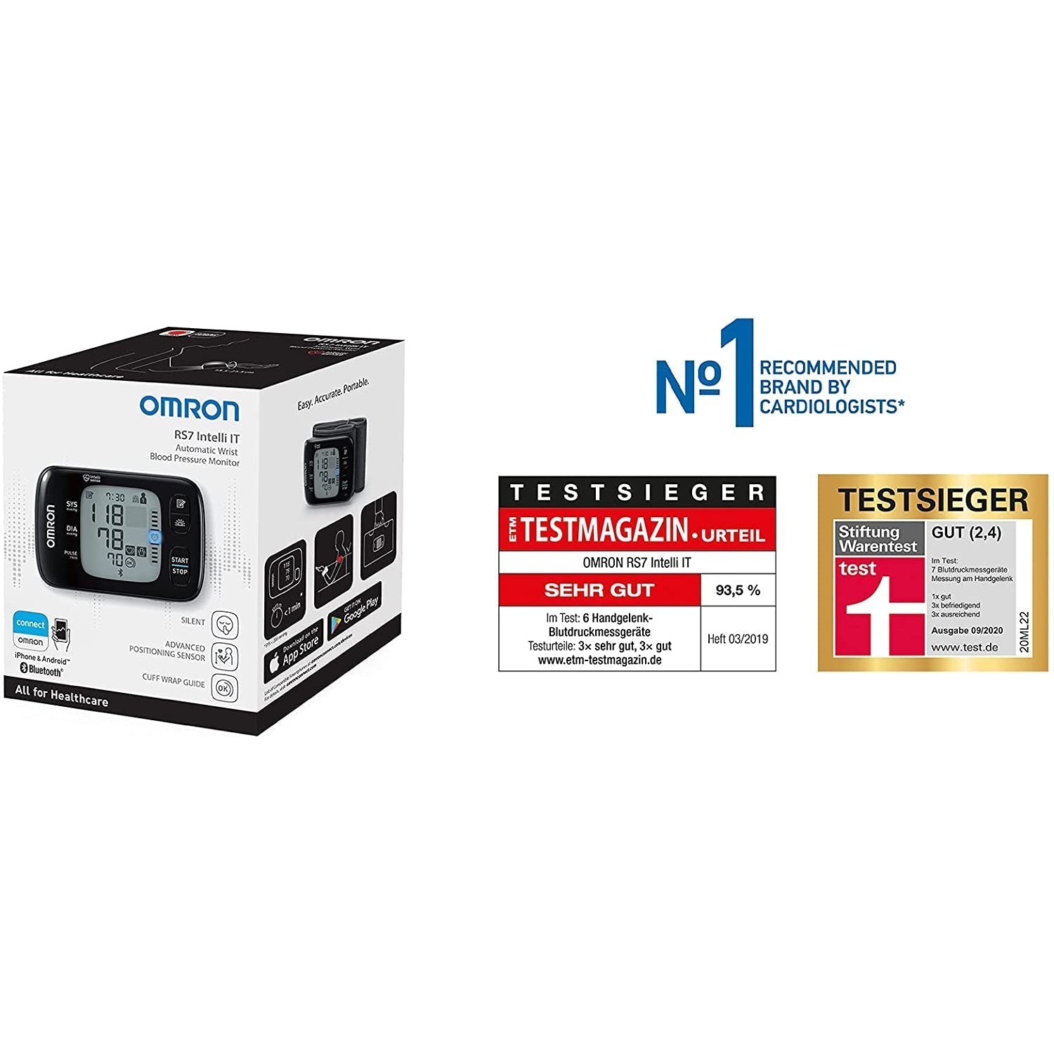 OMRON RS7 Intelli IT Wrist Blood Pressure Monitor with Positioning Sensor and Bluetooth Connectivity