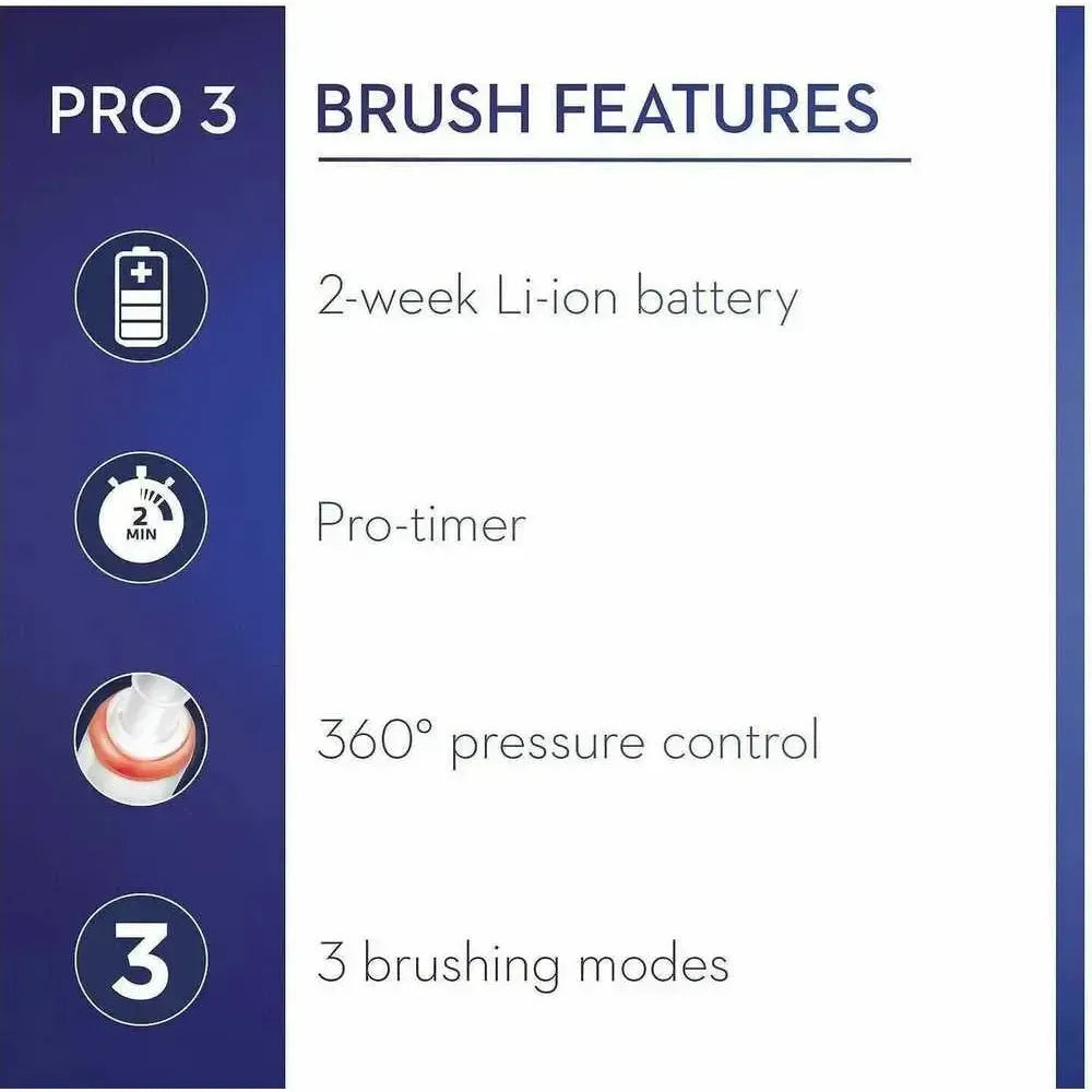 Oral-B Pro 3 Cross Action Electric Toothbrush , Smart Pressure Sensor, 2 x  Toothbrush Head, 3 Modes