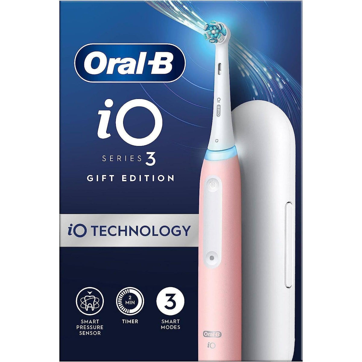 Oral-B iO3 Electric Toothbrush 1 Toothbrush Head & Travel Case, 3 Modes With Teeth Whitening - Pink - Healthxpress.ie