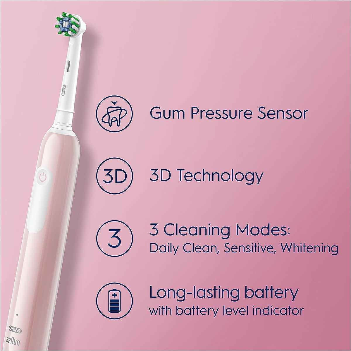 Oral-B Pro 1 Electric Toothbrush With 3D Cleaning, 1 Toothbrush Head & Travel Case, Gum Pressure Control, -Pink - Healthxpress.ie