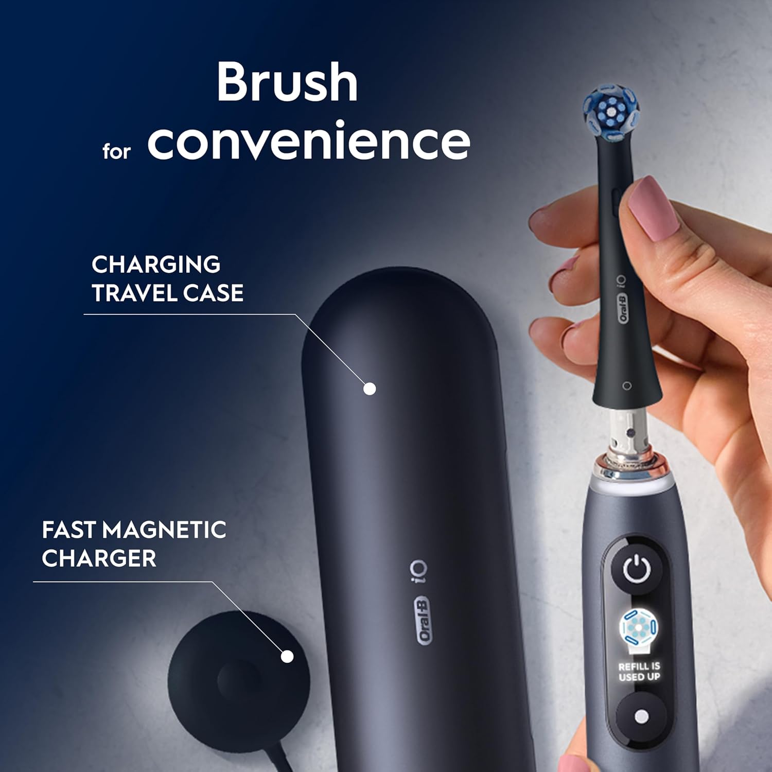 Oral-B iO9 Electric Toothbrushes , App Connected ,1 Toothbrush Head, Charging Travel Case & Magnetic Pouch, 7 Modes, 2 Pin Plug, Black Onyx Edition