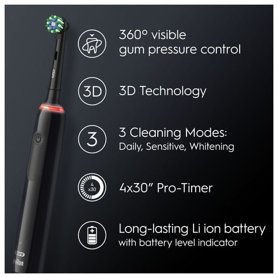 Oral-B Pro 3 Sensi Ultra Electric Toothbrush , Smart Pressure Sensor, 2 x  Toothbrush Head, 3 Modes