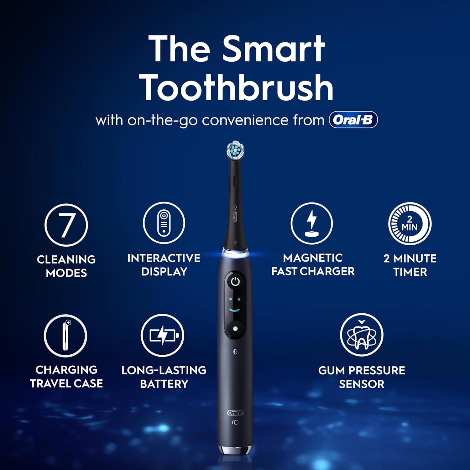 Oral-B iO9 Electric Toothbrushes , App Connected ,1 Toothbrush Head, Charging Travel Case & Magnetic Pouch, 7 Modes, 2 Pin Plug, Black Onyx Edition