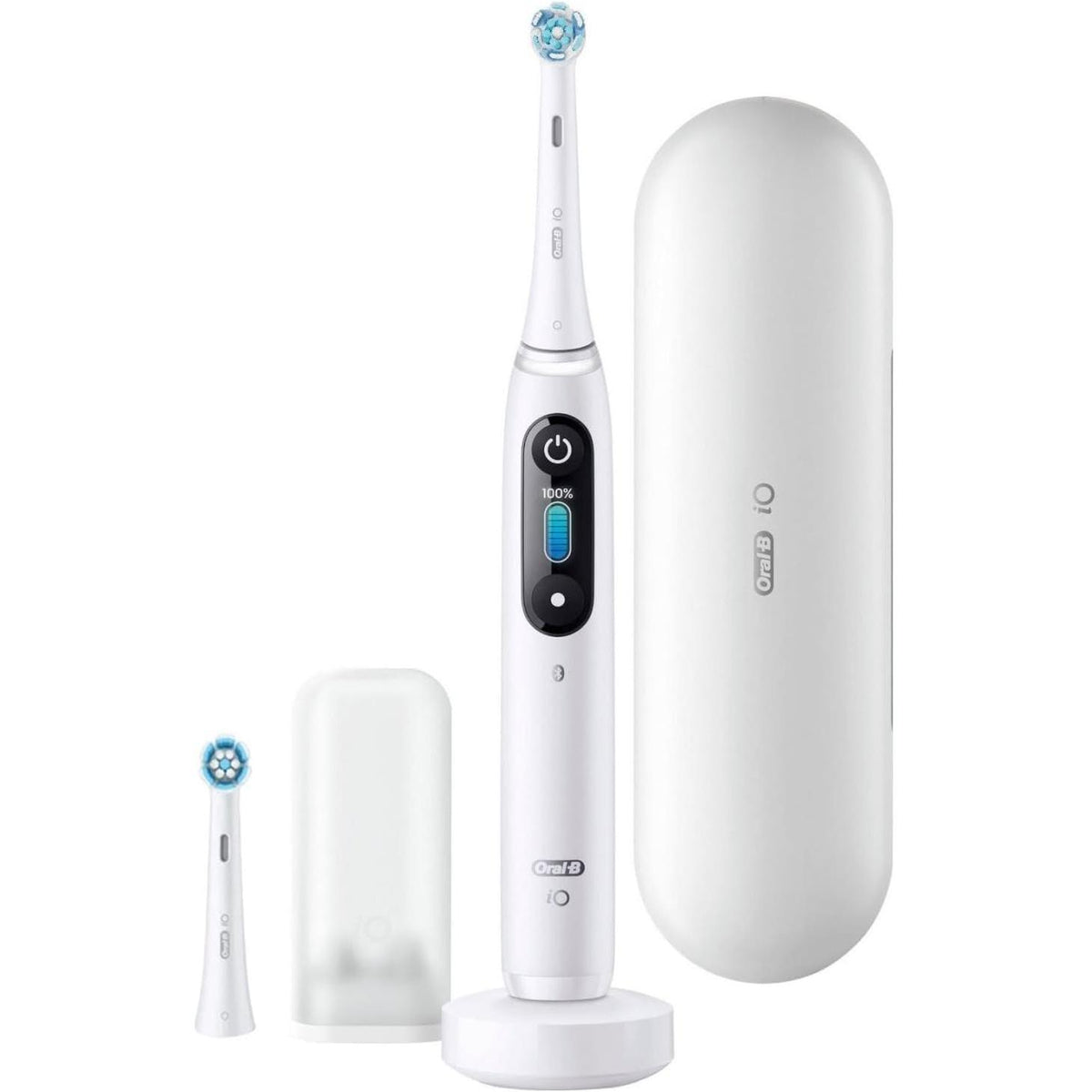 Oral-B iO8 Electric Toothbrush  with 2 Replacement Toothbrush Heads, 6 Cleaning Modes  Travel Case  , White Alabaster