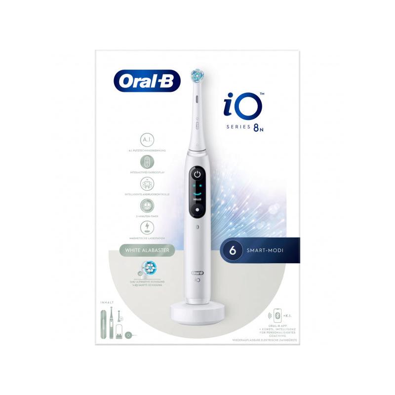 Oral-B iO8 Electric Toothbrush  with 2 Replacement Toothbrush Heads, 6 Cleaning Modes  Travel Case  , White Alabaster