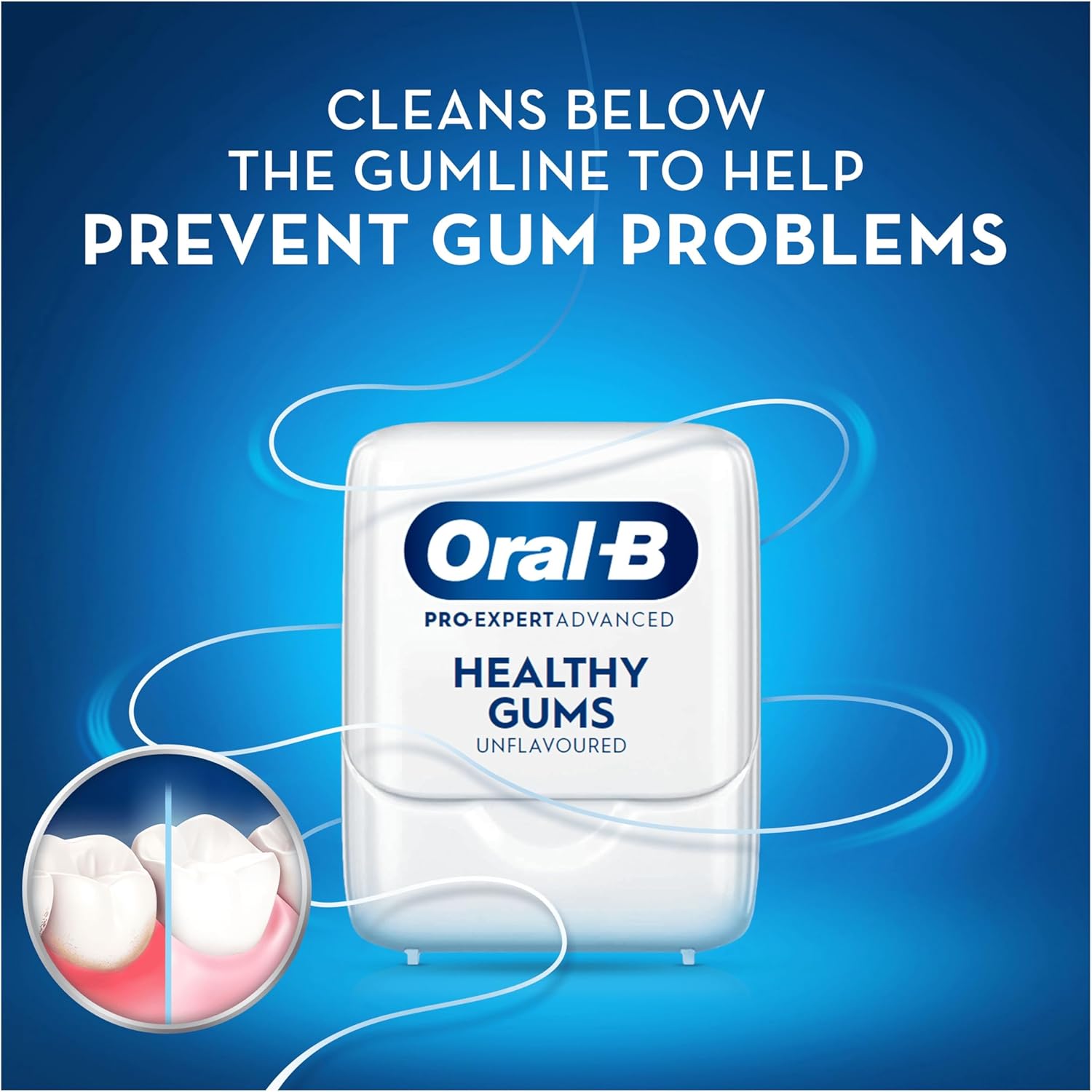 Oral-B Pro-Expert Advanced Waxed Dental Floss - Healthy Gums - Helps Prevent Gum Problems- Cleans Below The Gumline - Unflavoured Dental Tape - 50m - Healthxpress.ie