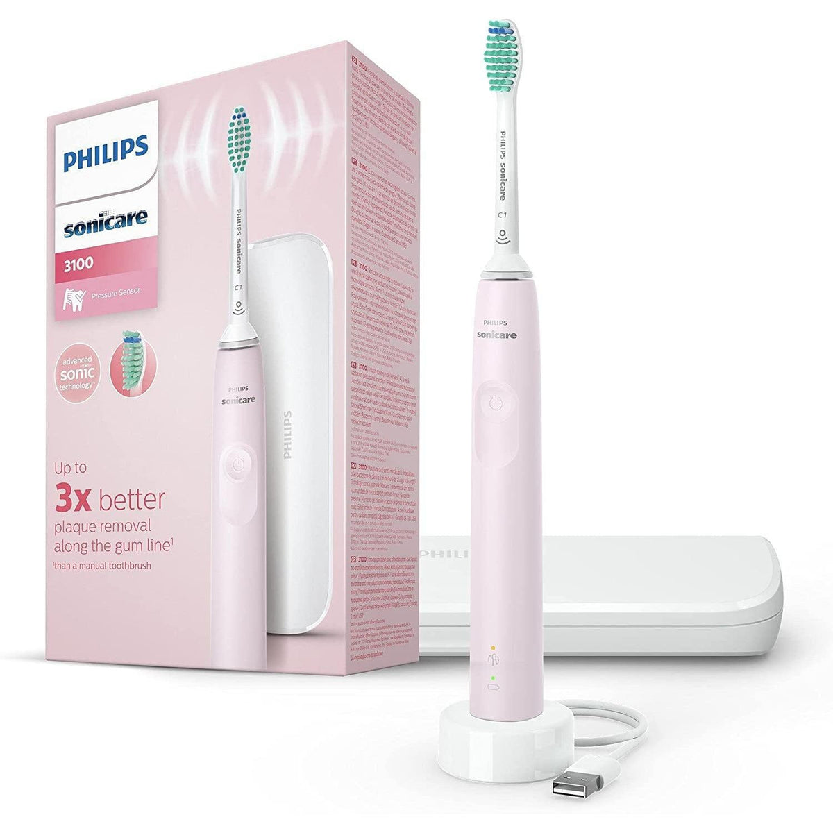 Philips Sonic Electric Toothbrush 3100 Series HX3673/11, Sugar Rose - Healthxpress.ie