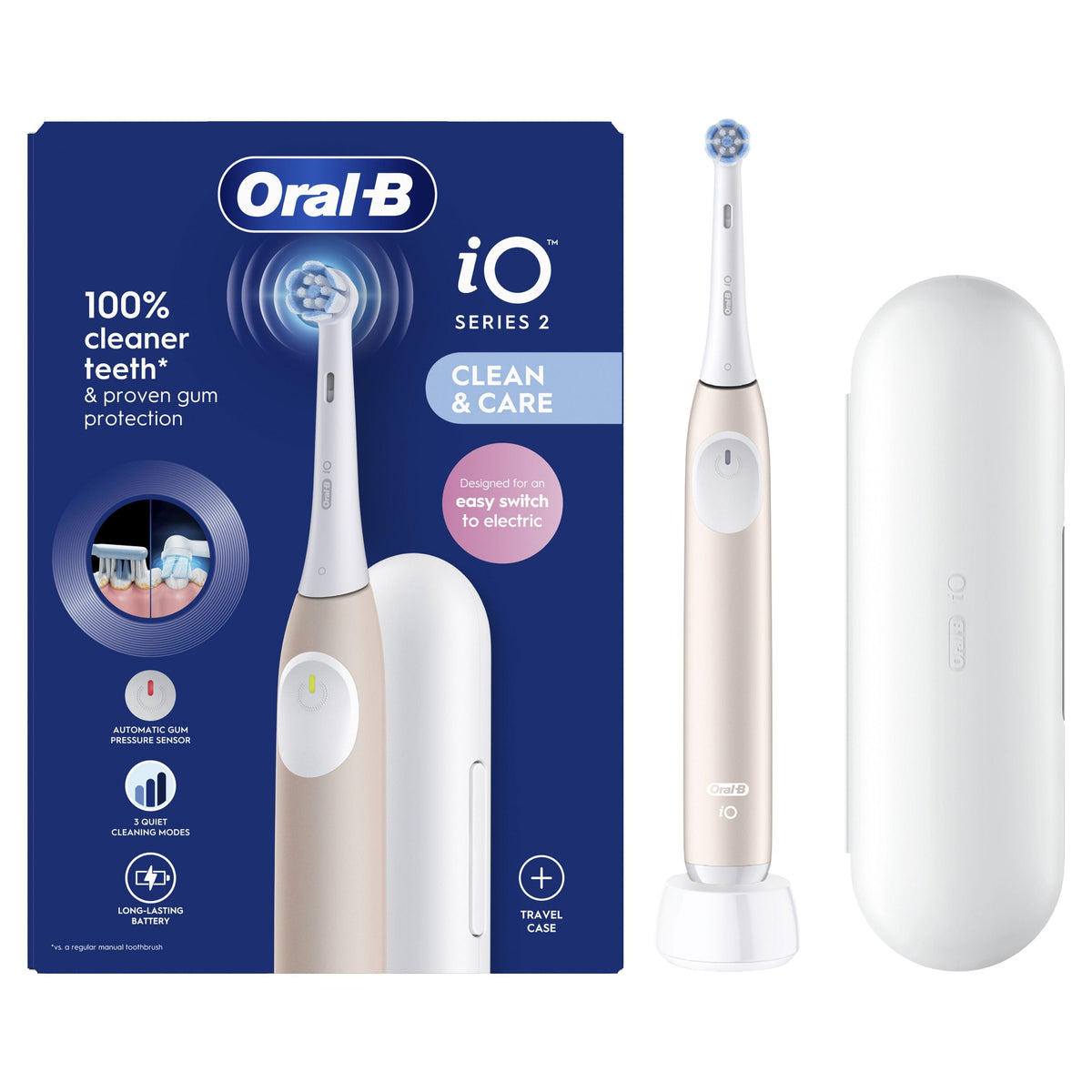 Oral-B iO2 Pink Electric Toothbrush, 1 Toothbrush Head, 1 Travel Case, 1 Travel Refill Holder, Designed by Braun - Healthxpress.ie