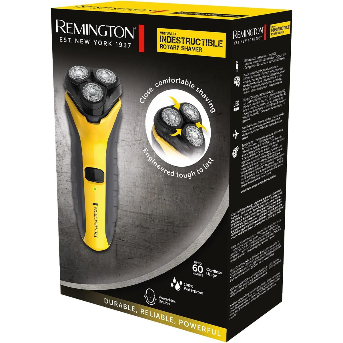 Remington Virtually Indestructible Men's Electric Shaver (Cordless, Wet & Dry, Rotary Shaver, Pop-up Detail Trimmer,USB , 60-Minute Usage) PR1855 - Healthxpress.ie